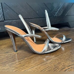 French Connection Strappy Metallic Leather Sandal Heels (Made in Portugal)